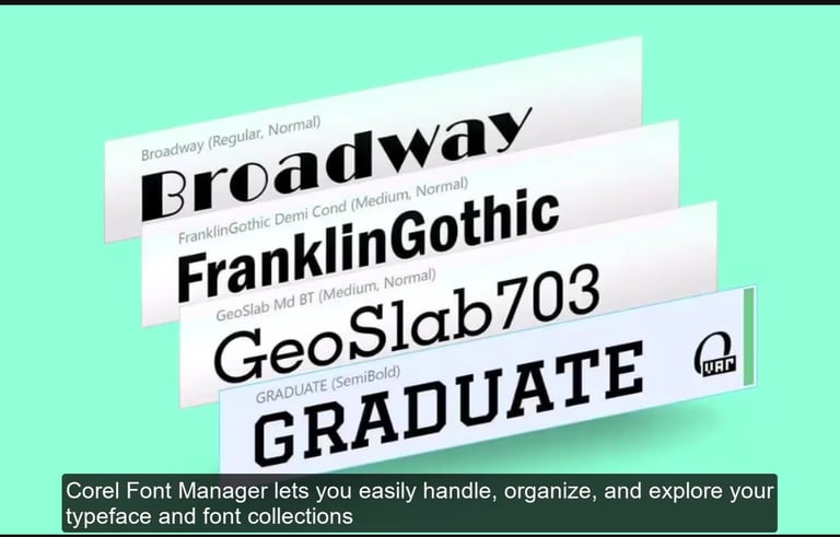 A set of fonts in coreldraw