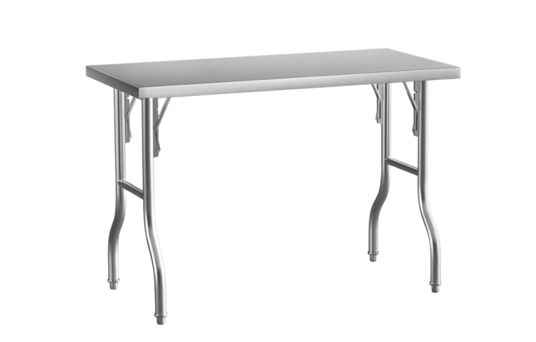 Portable prosumer grade stainless steel table with heavy-duty folding legs for easy transport.