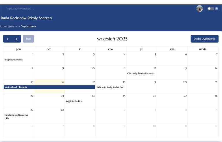 widok kalendarza