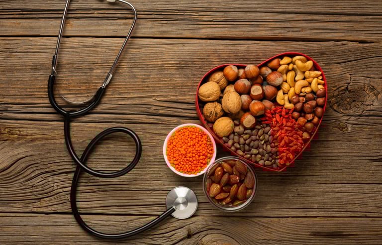 a heart shaped bowl with nuts