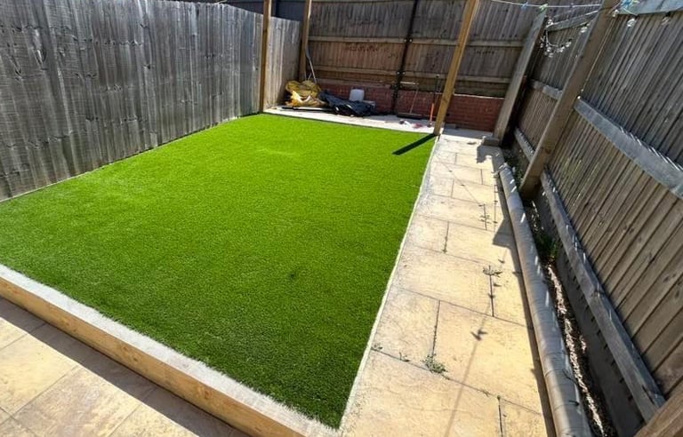 Fresh turf laid in Worcester garden by B R Building and Landscapes