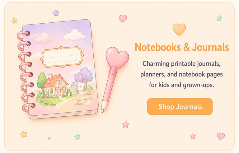 Cute pastel aesthetic printable journal and pink heart pen set for kids and adults.