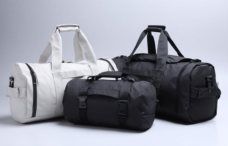 White and Black Travel duffle bag with shoe compartment