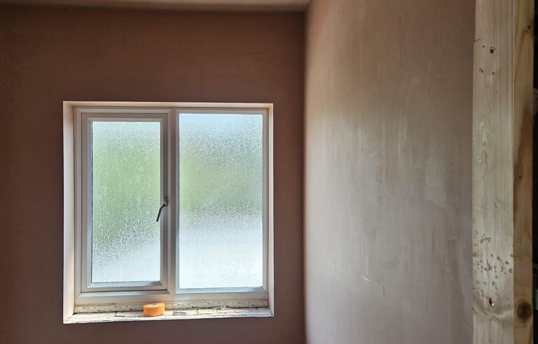 BATHROOM WINDOW, PLASTERED WALLS