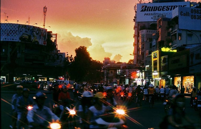 Saigon sunset before rain shot on film