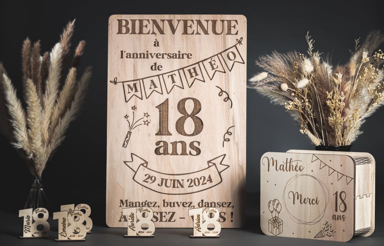Marques places anniversaires. 18 ans Boite d'anniversaire. Panneau fête 18 ans