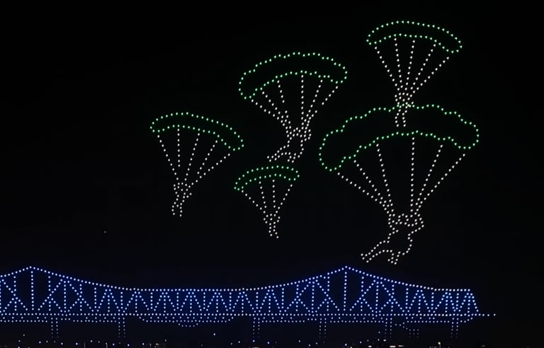 enjambre de drones para espectaculo visual, figuras personalizadas, drones figuras, drones para espectaculos