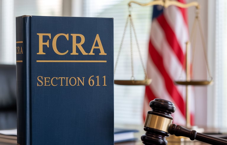 "FCRA Section 611 legal document highlighting consumer rights for Method of Verification requests"