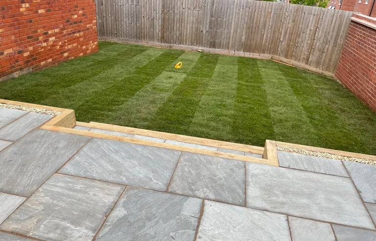 Freshly laid garden slabbing in Worcester by B R Building and Landscapes