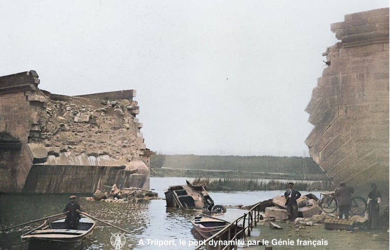 Le pont dynamité par les Français à Trilport