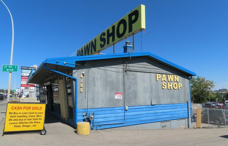 Rocky Mountain Pawn building viewed from Macleod trail