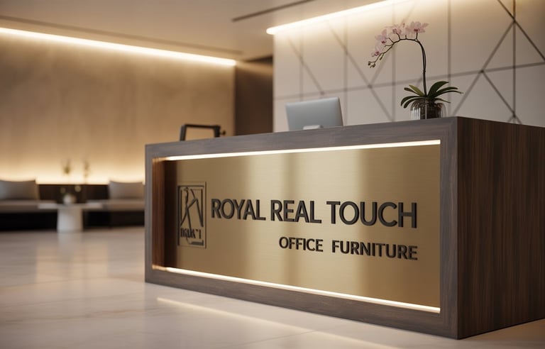 Custom office Reception Desk on display at Royal Real Touch Al Quoz showroom in Dubai