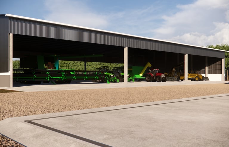 Galpão para abrigo de maquinário agrícola com amplo acesso