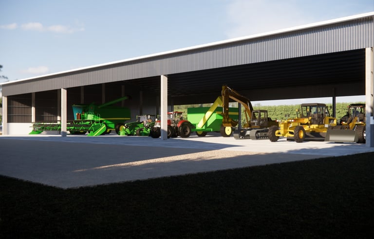 Galpão para abrigo de maquinário agrícola com amplo acesso