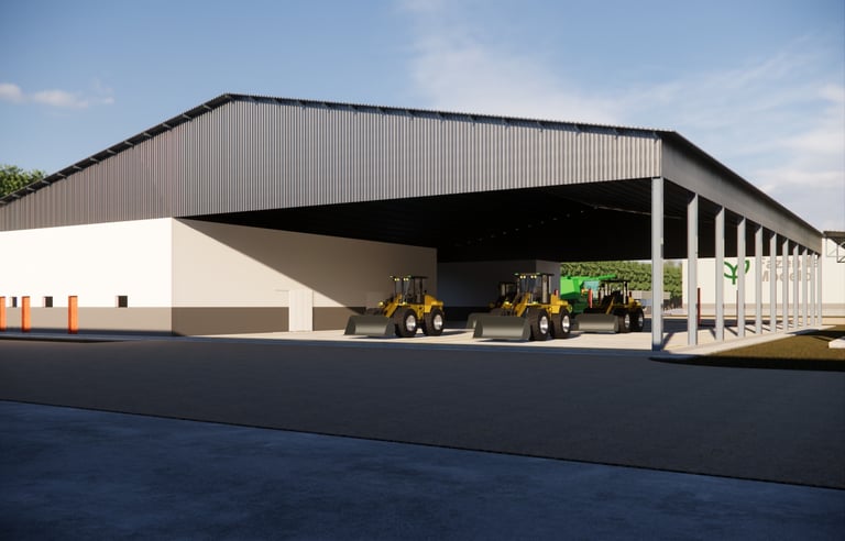 Galpão com estrutura para manutenção de máquinas e equipamentos