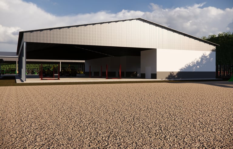 Galpão com estrutura para manutenção de máquinas e equipamentos