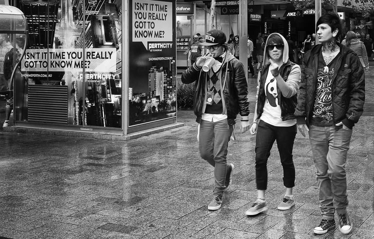 Gen Z teenagers in Perth by street photographer Peter Pickering