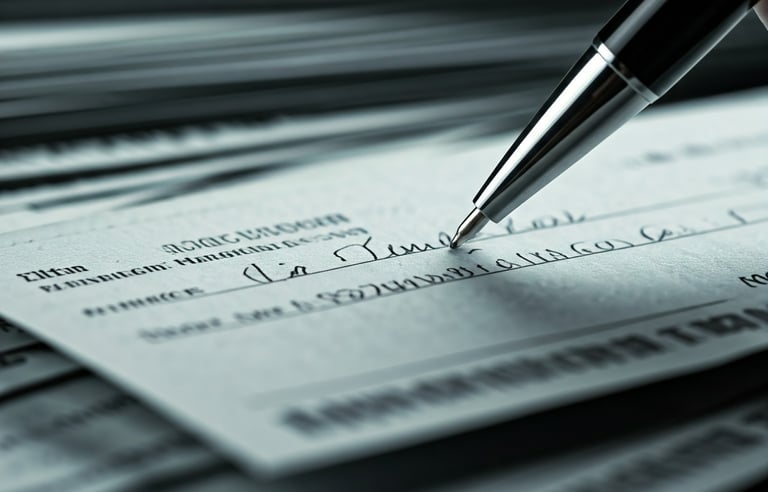 writing a check with a ballpoint pen