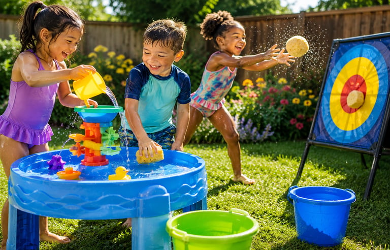 Children playing eco-friendly water activities.