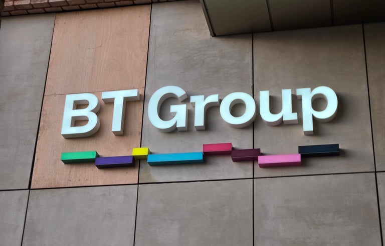 Illuminated 3D BT Group sign