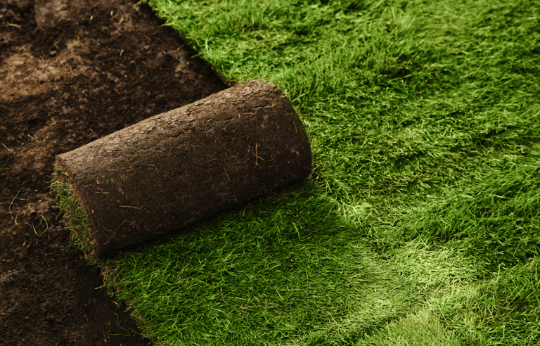 Fresh sod in Cary being laid to restore a green, healthy lawn