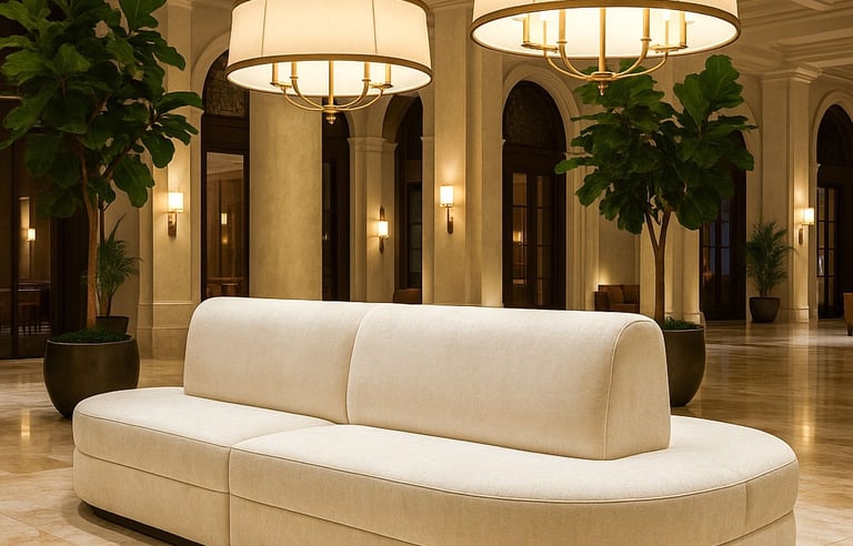 Custom banquette seating for hospitality interiors in Los Angeles by Solo Home Decor.