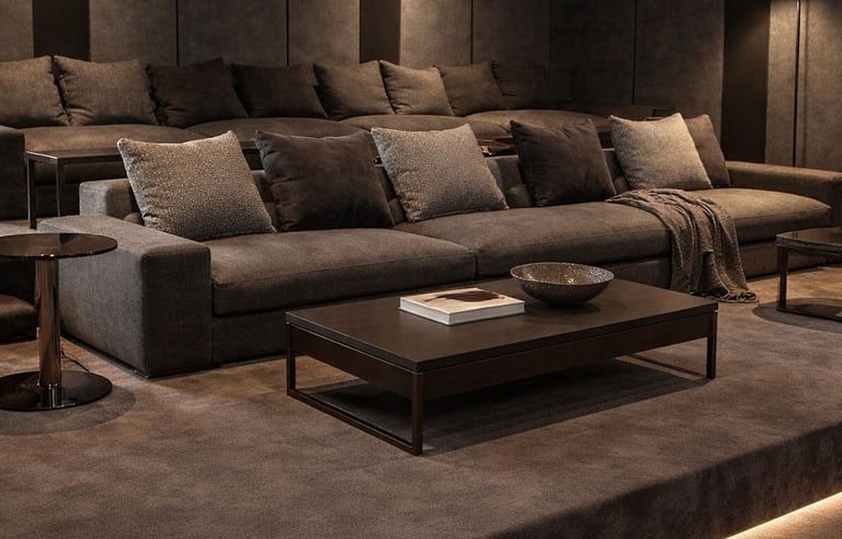 luxury home theater seating with upholstered wall panels