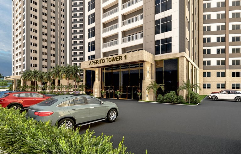 Main drop-off area and lobby entrance of Aperito Tower 1