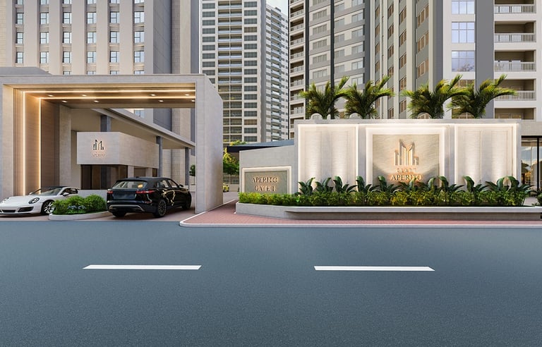 Grand main entrance design and landscaping of Aperito Tower luxury condos