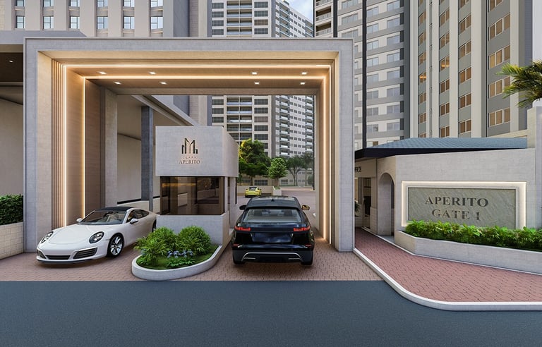 Secure main entrance gate with 24/7 guardhouse at Aperito Tower