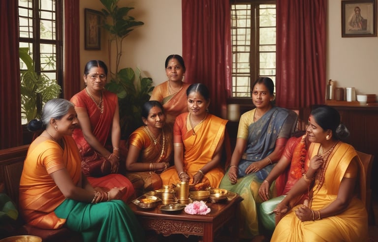 Volunteers handing out grocery bags to smiling families in a community center.