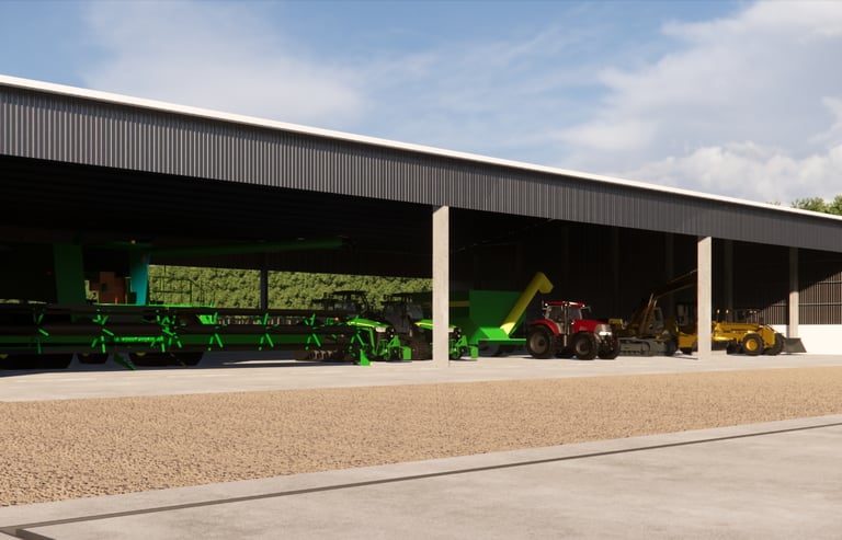Galpão para abrigo de maquinário agrícola com amplo acesso
