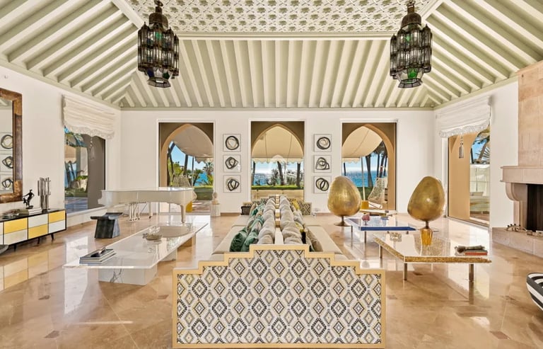 Living room at Villa El Rincon with Moroccan accents and sea views