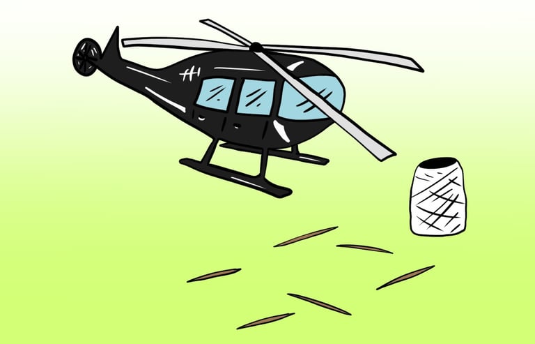 helicopter, toothpicks, and string