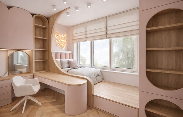 Projekt pokoju dziewczynki z meblami na wymiar