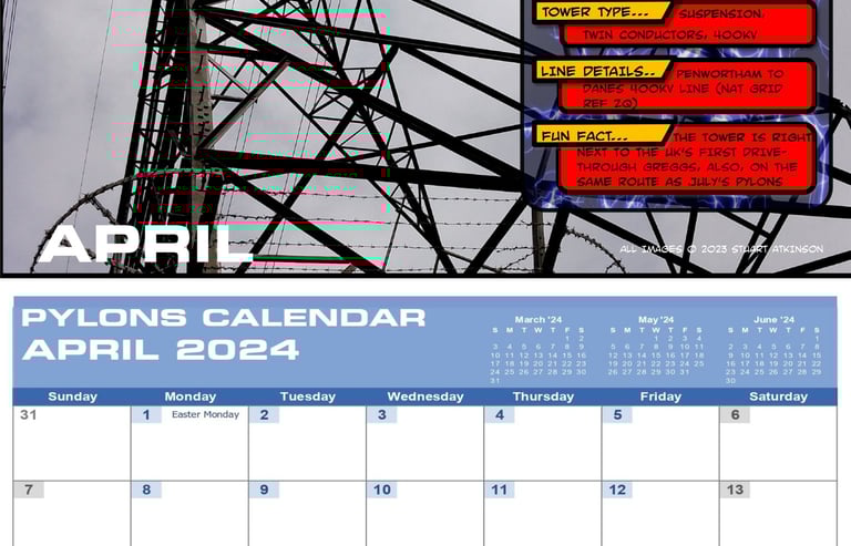 a pylons calendar showing april