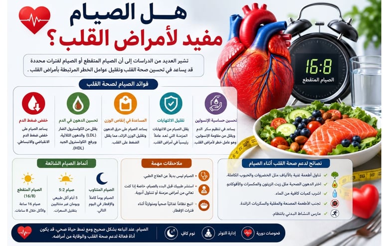 هل الصيام مفيد لأمراض القلب؟ تعرّف على تأثير الصيام المتقطع والعلاجي على ضغط الدم والكوليسترول والال