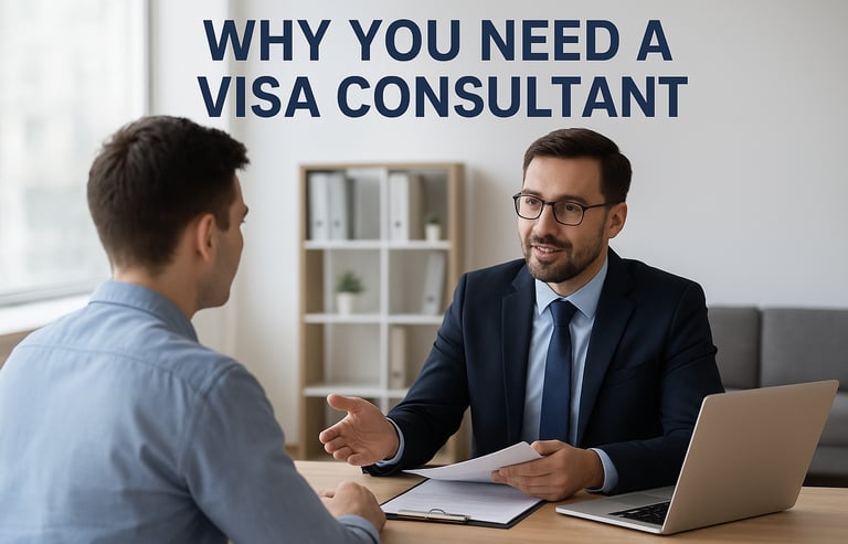 Visa consultant guiding client during visa application discussion.