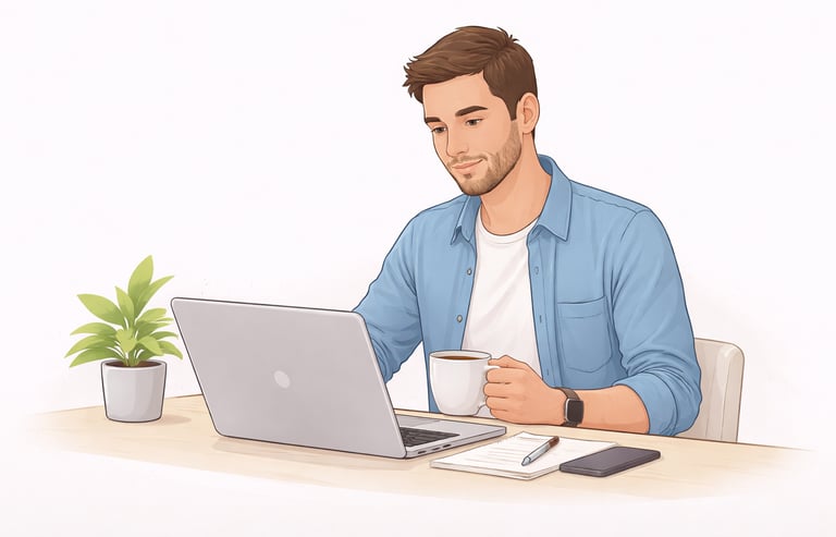 person reviewing financial data on a laptop representing monitoring of credit report information