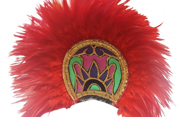 Conchero Aztec feather Penacho folkloric head piece custom handmade at Tradiciones Norma Phoenix AZ