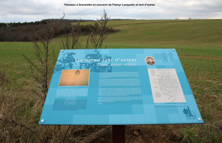 panneau retraçant l'histoire de palmyr lanquetin sur le sentier de la mémoire à gravelotte