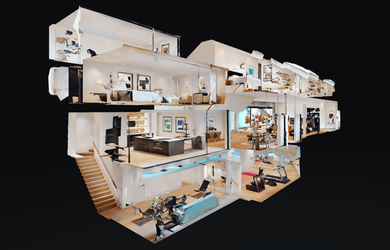 3D Matterport Dollhouse view of a 3 story residential building