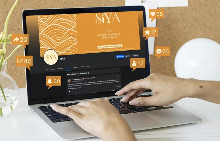 a person is using a laptop computer for social media management