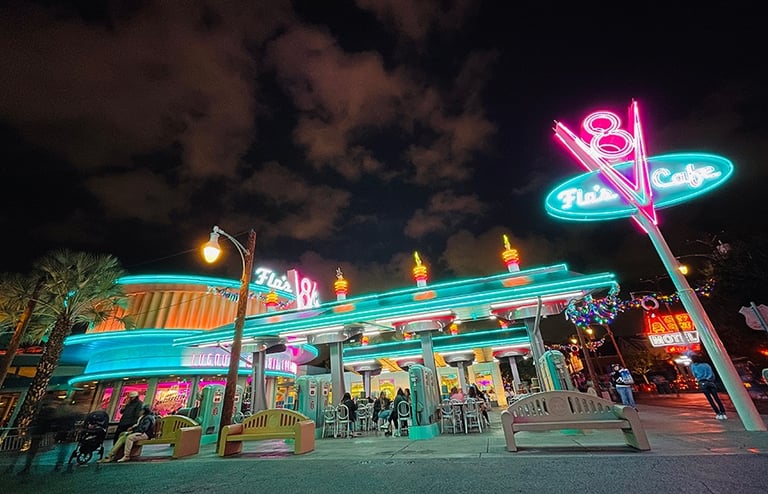 Flo's Cafe pictured inside Cars Land at Disney California Adventure® Park.