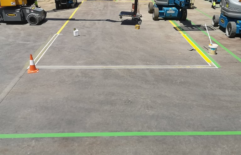 Trabajo de marcado y pintado líneas se señalización realizado en el polígono Guadalhorce ,