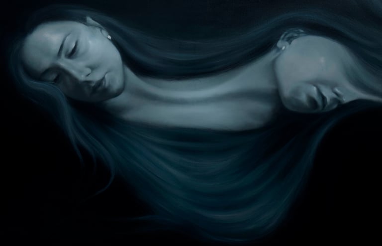distorted self-portraits, exploring themes of identity and psychological fragmentation