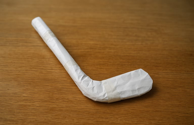 AI-gegenereerde foto van een papieren hockeystick op tafel, symbool voor kansengelijkheid.