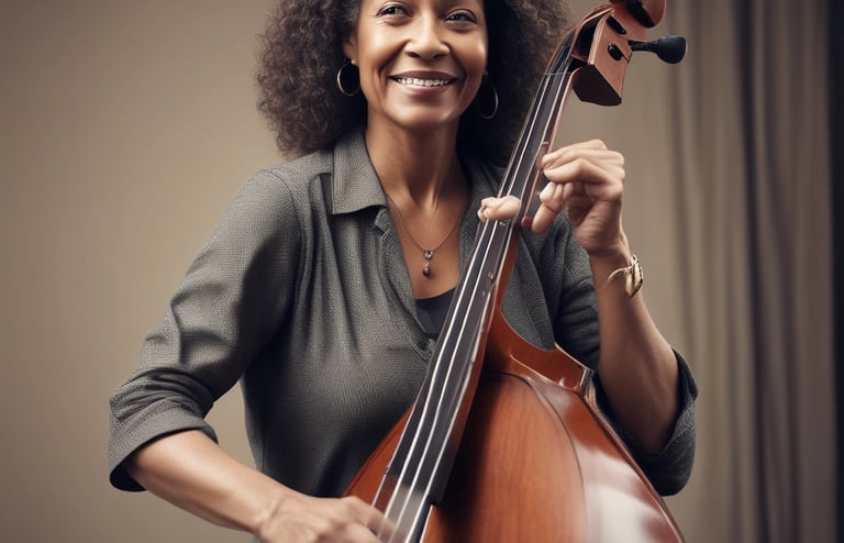 A warm, inviting photo of a mature woman smiling gently, seated comfortably with a notebook and pen, suggesting openness and readiness to reconnect with her dreams.