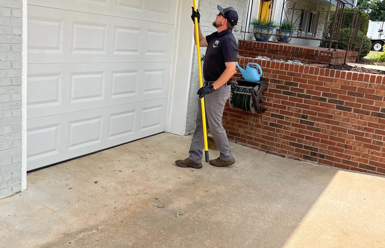 Spider web removal and exterior pest control service by TLC Upstate Lawn & Pest in the Mauldin