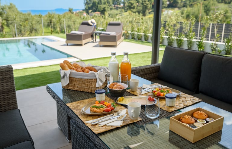 Breakfast served at pergola, Private pool, private pergola, private garden, privacy, luxury
